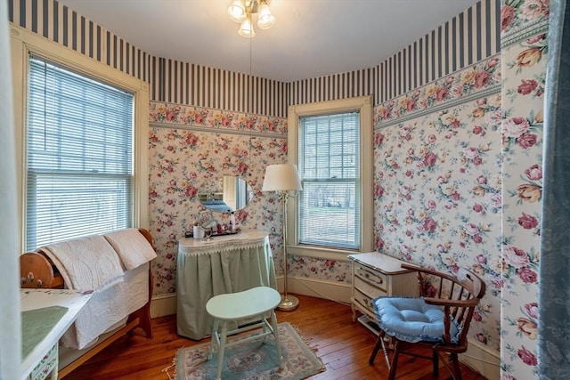 26 S Main St, Belchertown, MA 01007 - sitting room featuring wallpapered walls, wood-type flooring, and baseboards