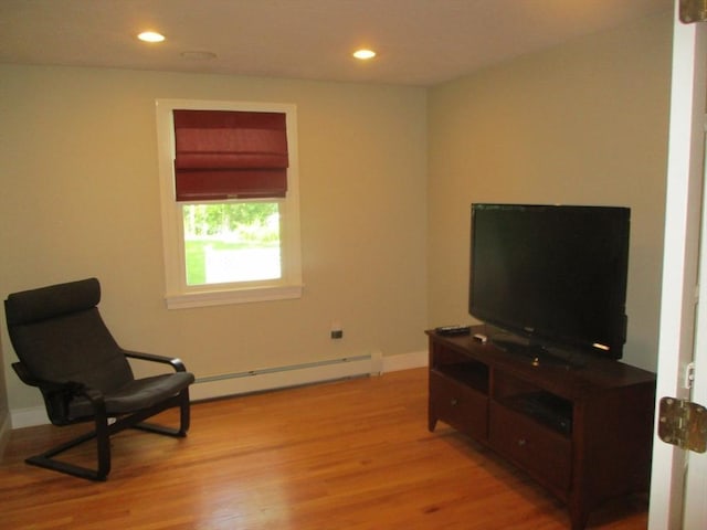 4 Deepwater Ln, Walpole, MA 02091 - sitting room featuring a baseboard heating unit, light wood-type flooring, recessed lighting, and baseboards