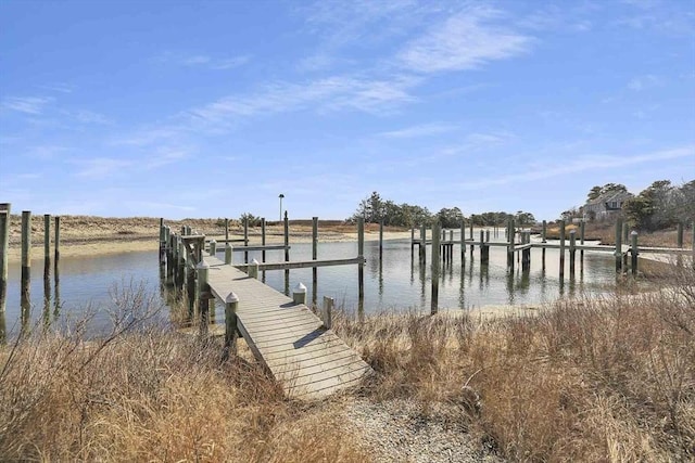 view of dock with a water view