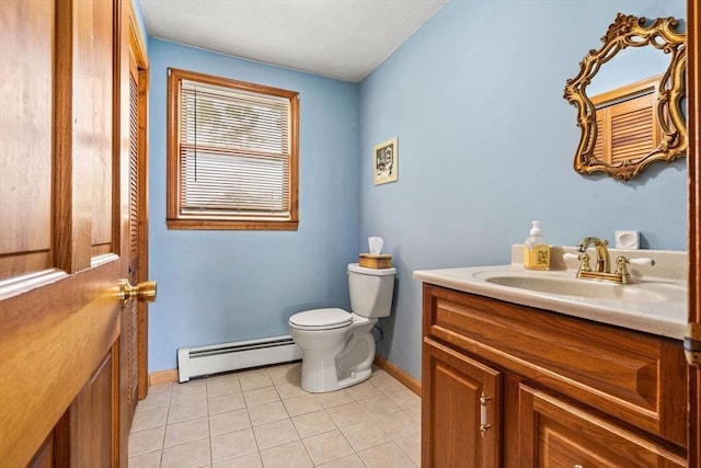 24 Floyd Ave, Tewksbury, MA 01876 - bathroom featuring baseboard heating, baseboards, vanity, tile patterned flooring, and toilet