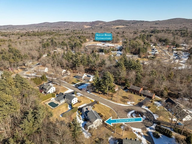 birds eye view of property featuring a mountain view