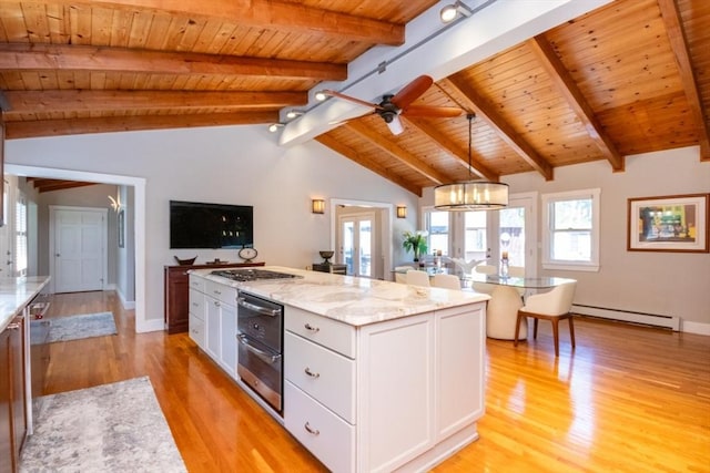 115 Lincoln Rd, Walpole, MA 02081 - kitchen with wood ceiling, baseboard heating, and light wood-type flooring