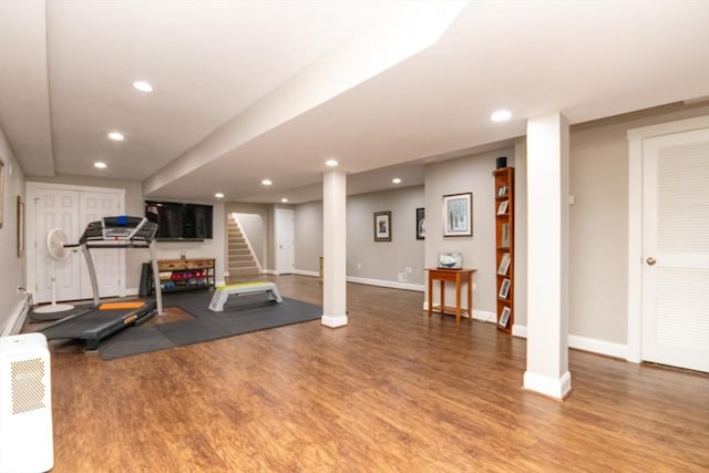 115 Lincoln Rd, Walpole, MA 02081 - exercise area featuring baseboards, recessed lighting, and wood finished floors