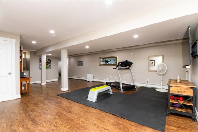 115 Lincoln Rd, Walpole, MA 02081 - exercise room featuring baseboards, baseboard heating, recessed lighting, and wood finished floors
