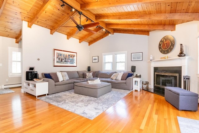 115 Lincoln Rd, Walpole, MA 02081 - living room with light wood-style floors, wood ceiling, baseboard heating, and a healthy amount of sunlight