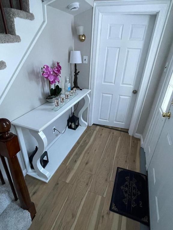 mudroom with hardwood / wood-style flooring