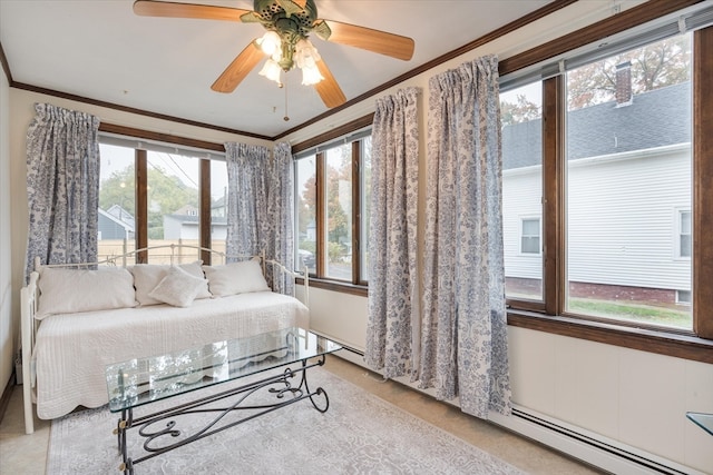 bedroom with multiple windows and ceiling fan