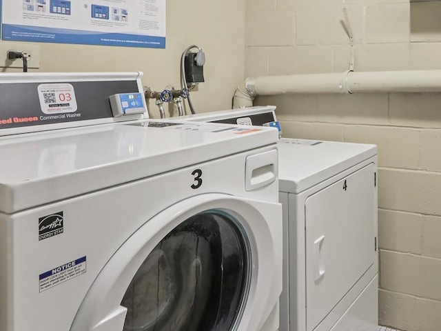 881 Broadway Unit 16, Everett, MA 02149 - community laundry with washing machine and dryer and concrete block wall