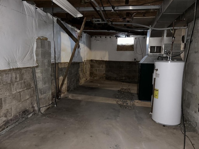 basement with water heater