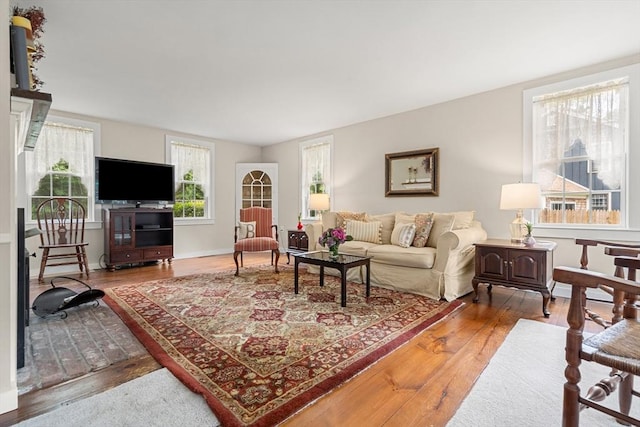 living room with hardwood / wood-style floors