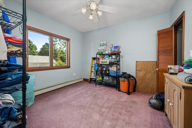 23 Essex St, Revere, MA 02151 - bedroom featuring baseboard heating, carpet floors, and ceiling fan