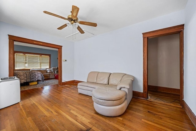 23 Essex St, Revere, MA 02151 - living area with ceiling fan, hardwood / wood-style floors, and attic access