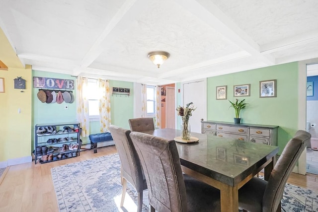 8 Scotia St, Salem, MA 01970 - dining space with beamed ceiling, light wood finished floors, and baseboards