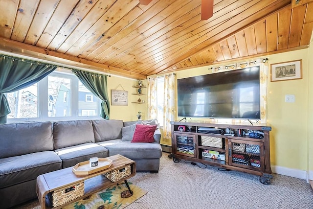 8 Scotia St, Salem, MA 01970 - carpeted living area featuring wood ceiling, plenty of natural light, a baseboard radiator, and baseboards