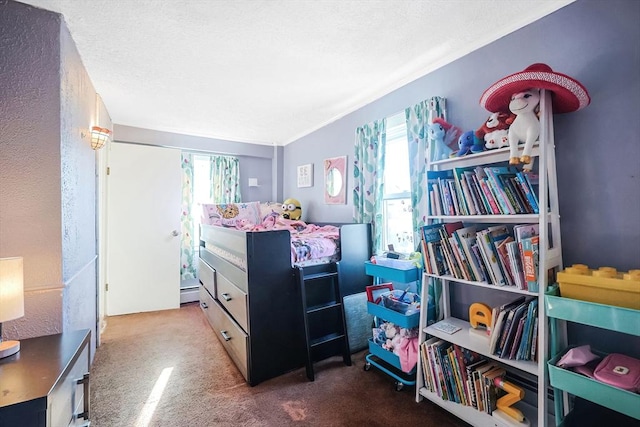 8 Scotia St, Salem, MA 01970 - bedroom with multiple windows, baseboard heating, carpet flooring, a textured ceiling, and ornamental molding