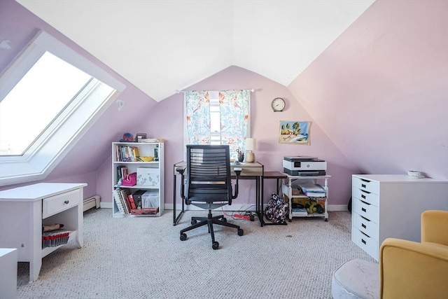 8 Scotia St, Salem, MA 01970 - carpeted office with lofted ceiling, a skylight, baseboard heating, and baseboards