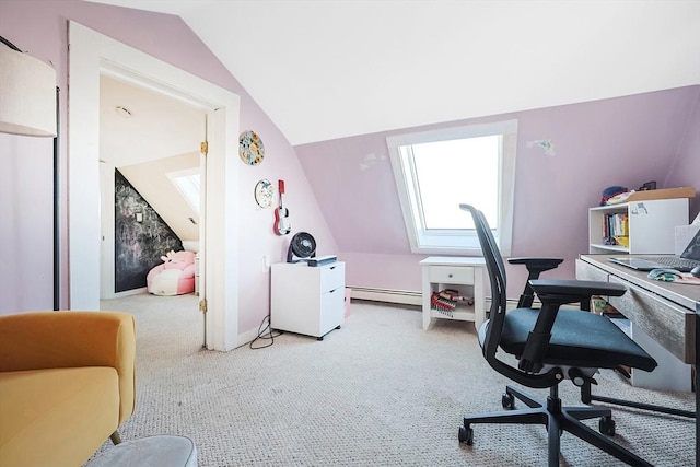 8 Scotia St, Salem, MA 01970 - home office with lofted ceiling, carpet flooring, and a baseboard heating unit
