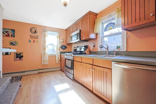 8 Scotia St, Salem, MA 01970 - kitchen with appliances with stainless steel finishes, a sink, a baseboard heating unit, and light wood finished floors