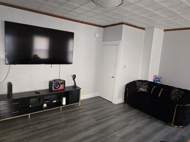 68 Temple St, Haverhill, MA 01832 - living area with crown molding, dark wood-type flooring, and an ornate ceiling