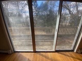 doorway to outside with wood finished floors