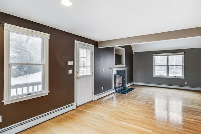 105 Edgewater Dr W, Falmouth, MA 02536 - unfurnished living room featuring a baseboard heating unit and light wood finished floors