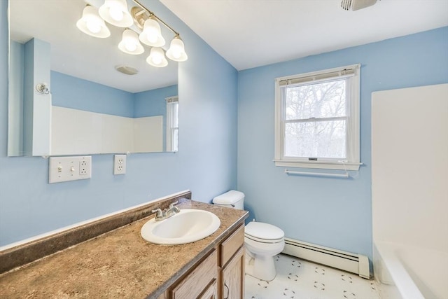 105 Edgewater Dr W, Falmouth, MA 02536 - full bath featuring toilet, a tub to relax in, walk in shower, baseboard heating, and vanity