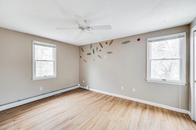105 Edgewater Dr W, Falmouth, MA 02536 - spare room with light wood-type flooring, baseboard heating, baseboards, and ceiling fan