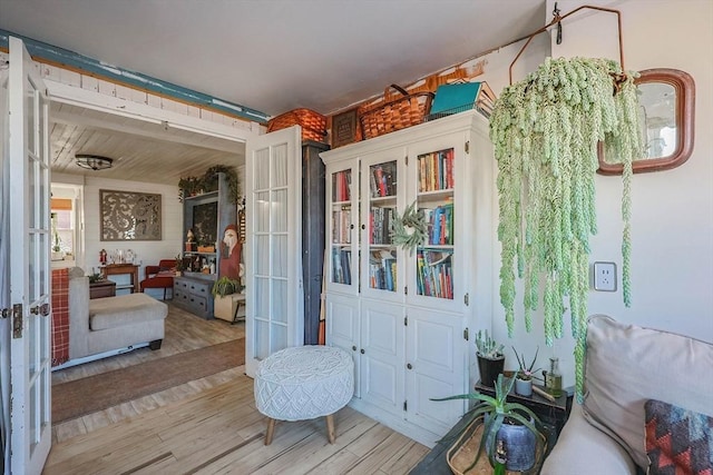 interior space featuring light hardwood / wood-style floors and french doors