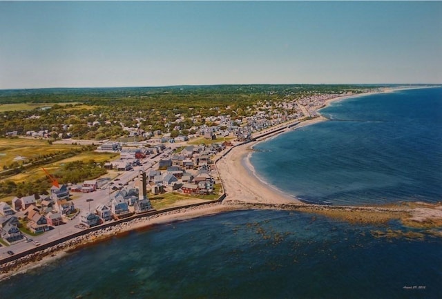 bird's eye view with a view of the beach and a water view