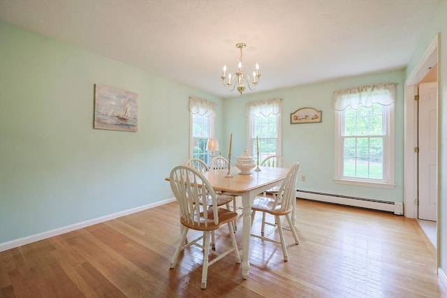 119 Messenger St, Plainville, MA 02762 - dining space featuring a baseboard radiator, healthy amount of natural light, a chandelier, and light wood finished floors