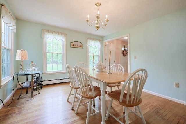 119 Messenger St, Plainville, MA 02762 - dining space with baseboard heating, a chandelier, light wood-type flooring, and baseboards