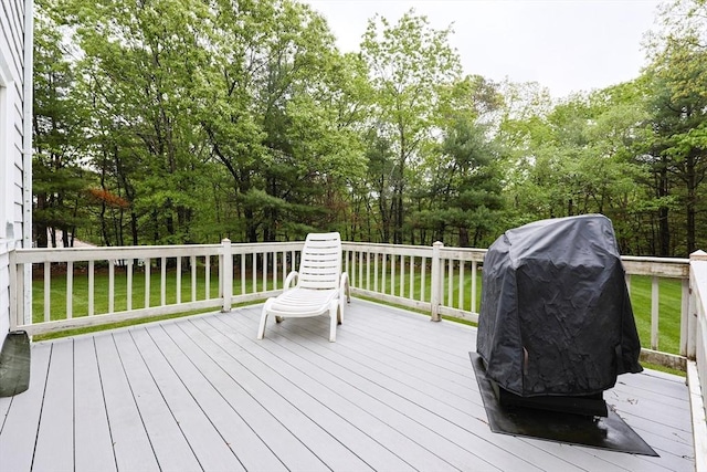 119 Messenger St, Plainville, MA 02762 - wooden deck featuring view of scattered trees, a yard, and a grill
