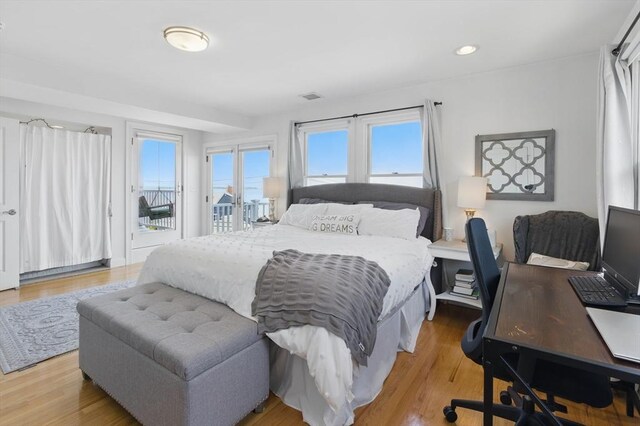 96 Sea Ave, Quincy, MA 02169 - bedroom featuring access to outside, an office area, light wood finished floors, and recessed lighting