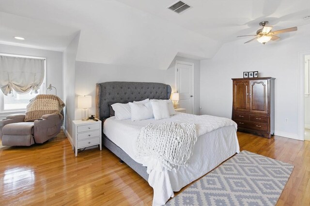 96 Sea Ave, Quincy, MA 02169 - bedroom featuring light wood finished floors, vaulted ceiling, a ceiling fan, and baseboards