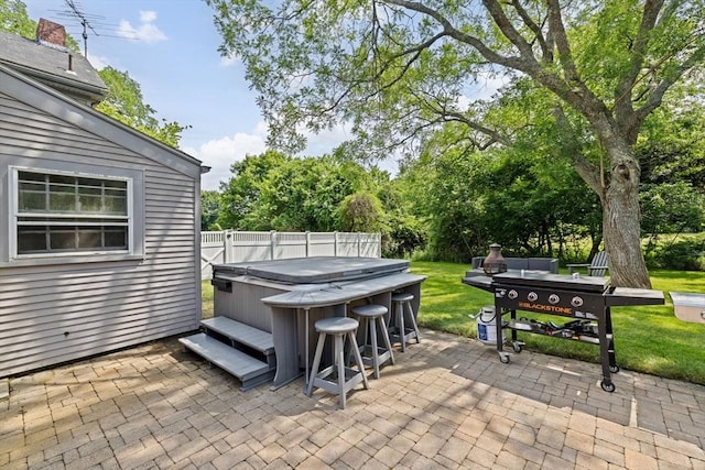 553 Center St, Hanover, MA 02339 - view of patio featuring a hot tub and view of wooded area