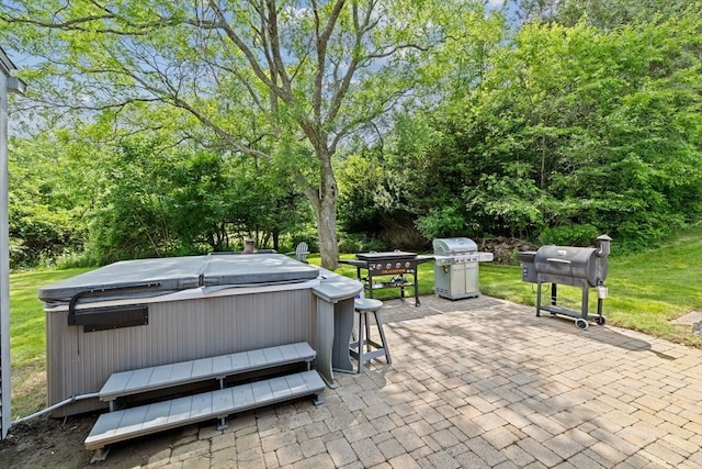 553 Center St, Hanover, MA 02339 - view of patio with a hot tub and grilling area