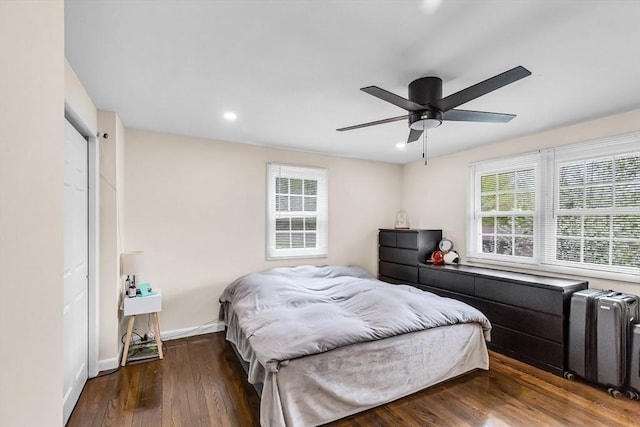 3 Bayberry Ln, Westfield, MA 01085 - bedroom featuring wood finished floors, recessed lighting, a ceiling fan, baseboards, and radiator heating unit