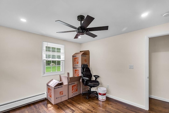 3 Bayberry Ln, Westfield, MA 01085 - misc room featuring baseboard heating, a ceiling fan, recessed lighting, wood finished floors, and baseboards