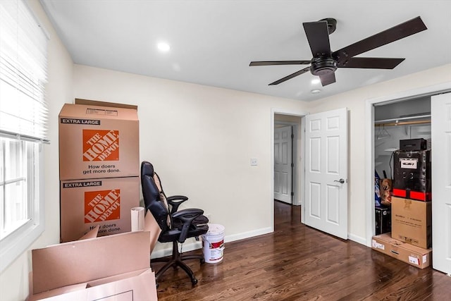 3 Bayberry Ln, Westfield, MA 01085 - office area with ceiling fan, wood finished floors, baseboards, and recessed lighting