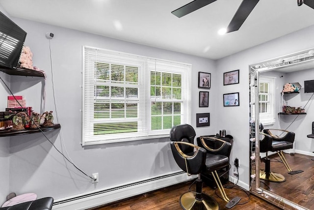 3 Bayberry Ln, Westfield, MA 01085 - home office with baseboard heating, healthy amount of natural light, dark wood-style flooring, and baseboards