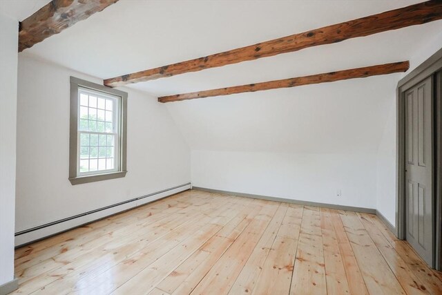 649 S Main St, Raynham, MA 02767 - additional living space with a baseboard radiator, light wood-style floors, and baseboards