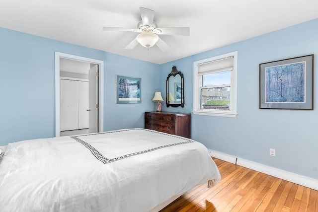 bedroom featuring ceiling fan and wood-type flooring