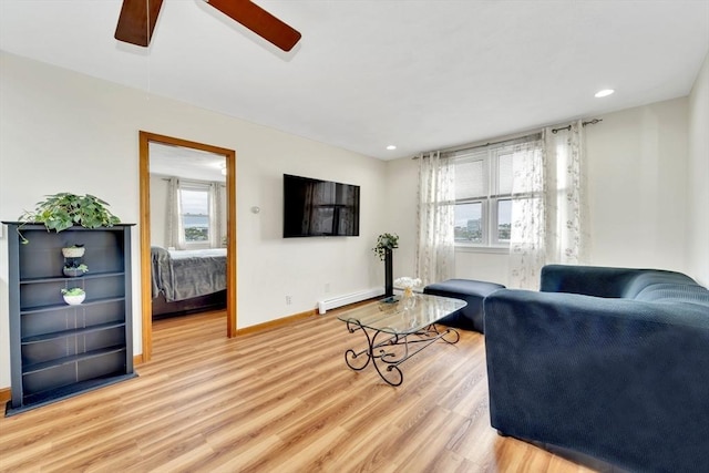131 Beacon St Unit 4, Chelsea, MA 02150 - living area with ceiling fan, healthy amount of natural light, light wood-style floors, baseboards, and recessed lighting