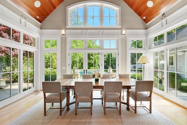 sunroom featuring plenty of natural light, lofted ceiling, and wood ceiling