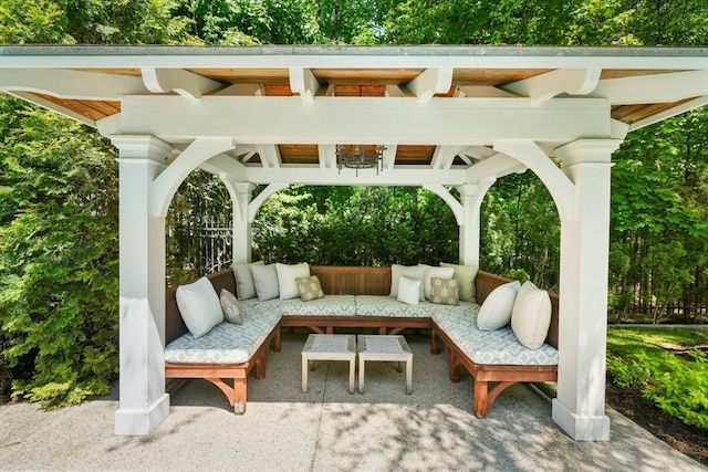 view of patio with a gazebo and an outdoor hangout area