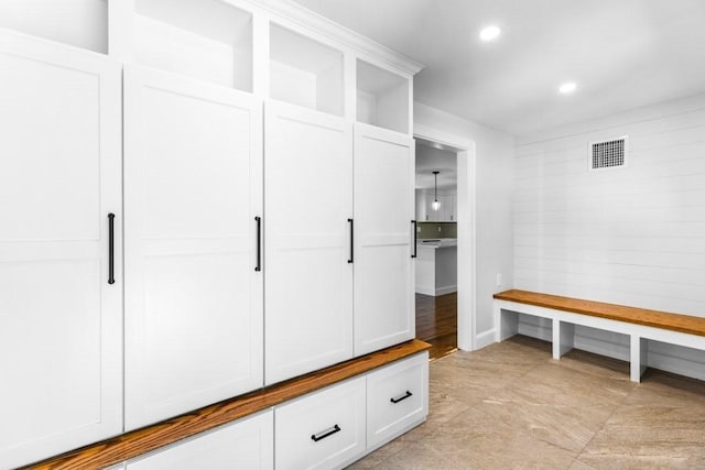 mudroom featuring recessed lighting and visible vents