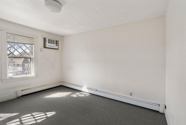 113 Belmont St, Belmont, MA 02478 - empty room featuring a wall unit AC, a baseboard radiator, and carpet