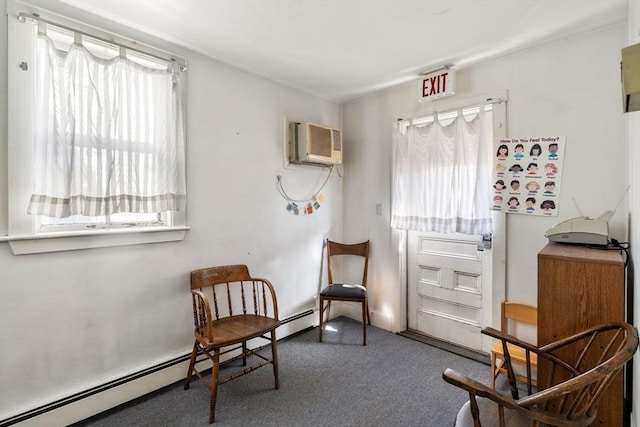 113 Belmont St, Belmont, MA 02478 - sitting room featuring a wall mounted AC, carpet flooring, and baseboard heating