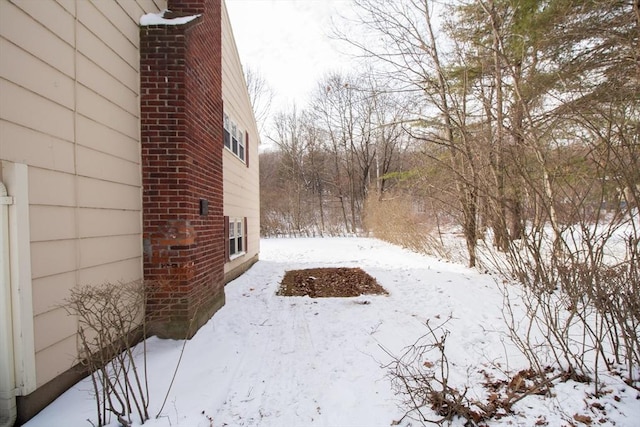 view of yard covered in snow