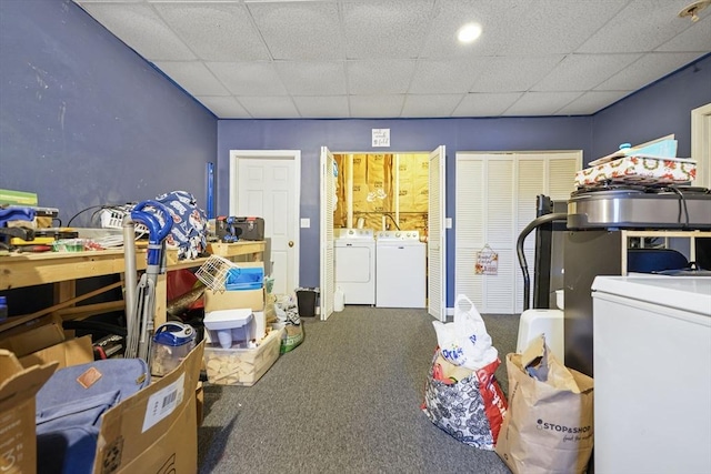 1249-1251 Rockdale Ave, New Bedford, MA 02740 - basement with carpet flooring, a paneled ceiling, and washing machine and clothes dryer